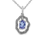 3/5 Carat (ctw) Tanzanite Pendant Necklace in 14K White Gold with Chain and Diamonds
